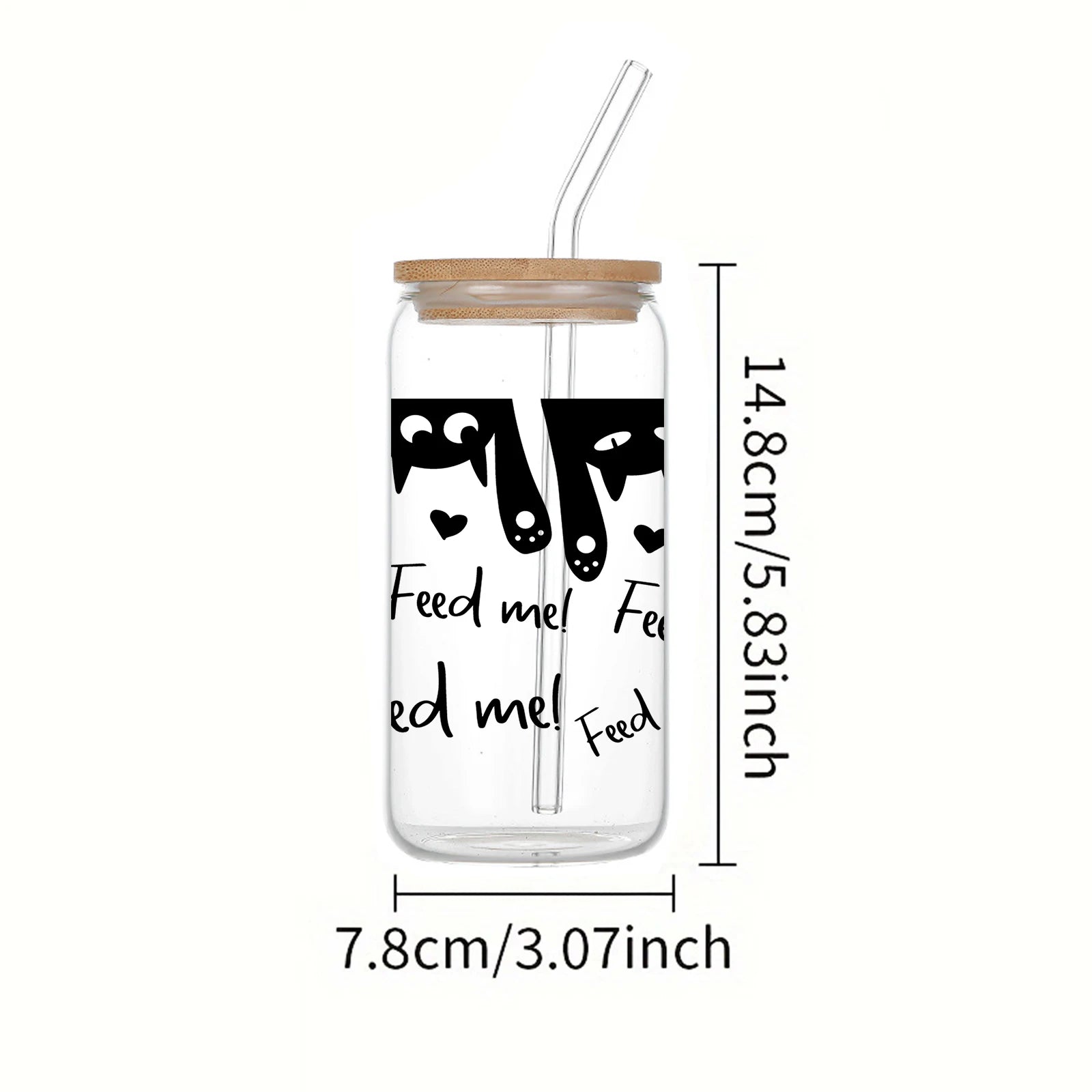 Cat Pattern 3d Printed 16oz Glass Mug With Lid & Straw Gifts