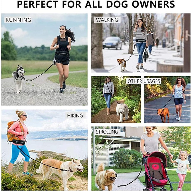 Hands Free Walking And Training Belt With Leash For Up To 180lbs Dogs With Phone Pocket And Water Bottle Holder