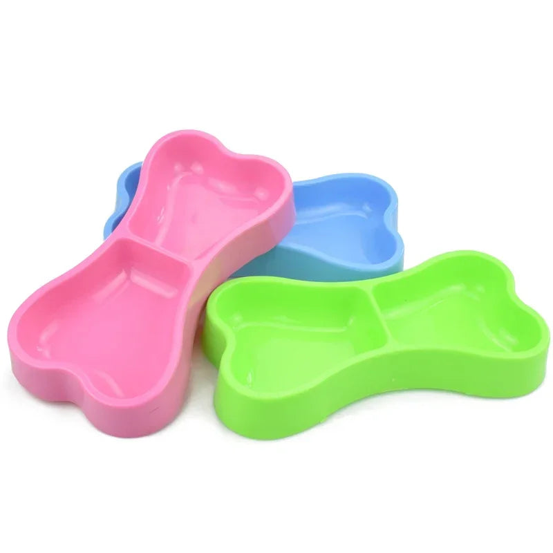 Bone Shape Plastic Double Dog Bowls