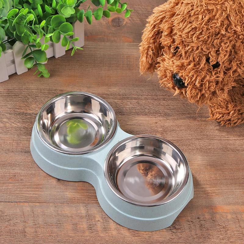 HAVO straw plastic round two-in-one double bowl stainless steel rice bowl pet supplies dog bowl