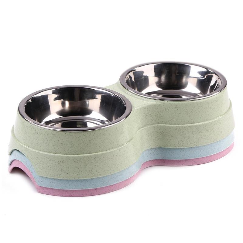 HAVO straw plastic round two-in-one double bowl stainless steel rice bowl pet supplies dog bowl