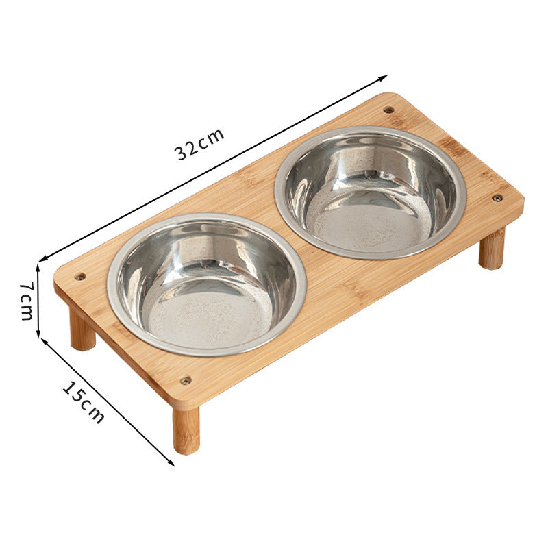 Pet Stainless Steel Food Bowl Pot Anti-tumble Large Wooden Frame Combination