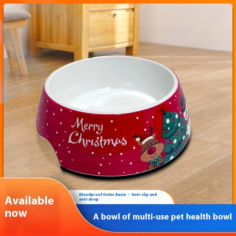 Christmas Dog Pet Bowl Stainless Steel Double Layer Bowl