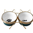 Load image into Gallery viewer, Cat Ceramic Bowl Pet Feeder with Metal Stand Elevated Feeding Raised Dish
