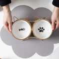 Load image into Gallery viewer, Cat Ceramic Bowl Pet Feeder with Metal Stand Elevated Feeding Raised Dish
