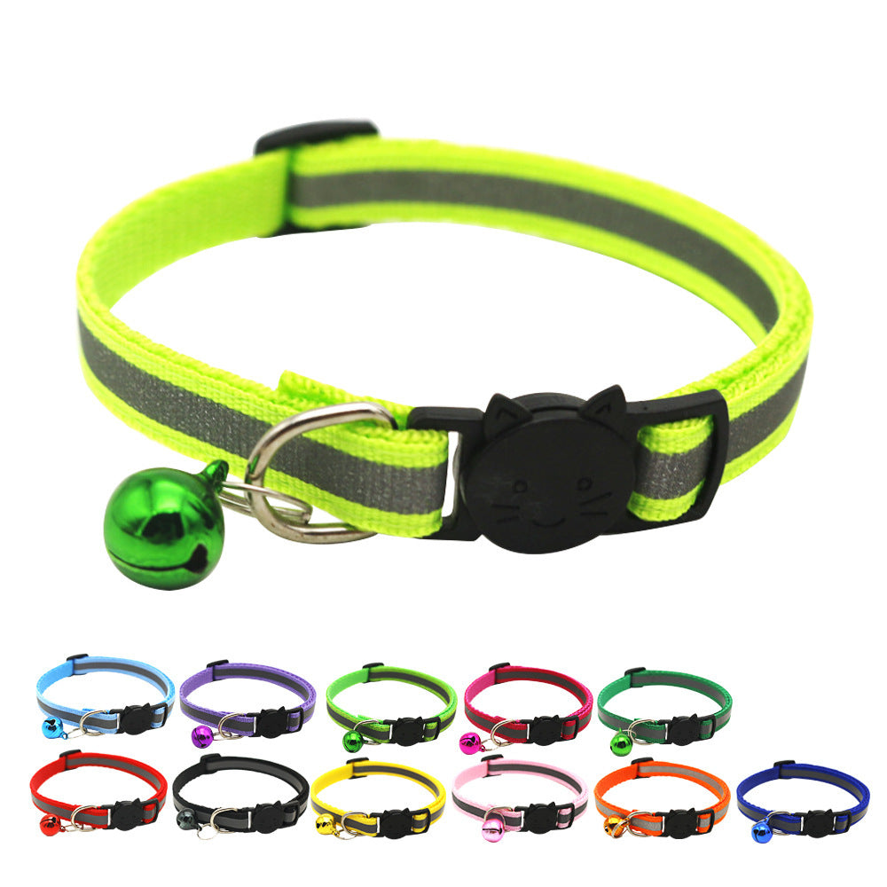 Colorful Polyester Reflective Bell Cat Jack Pet Collar