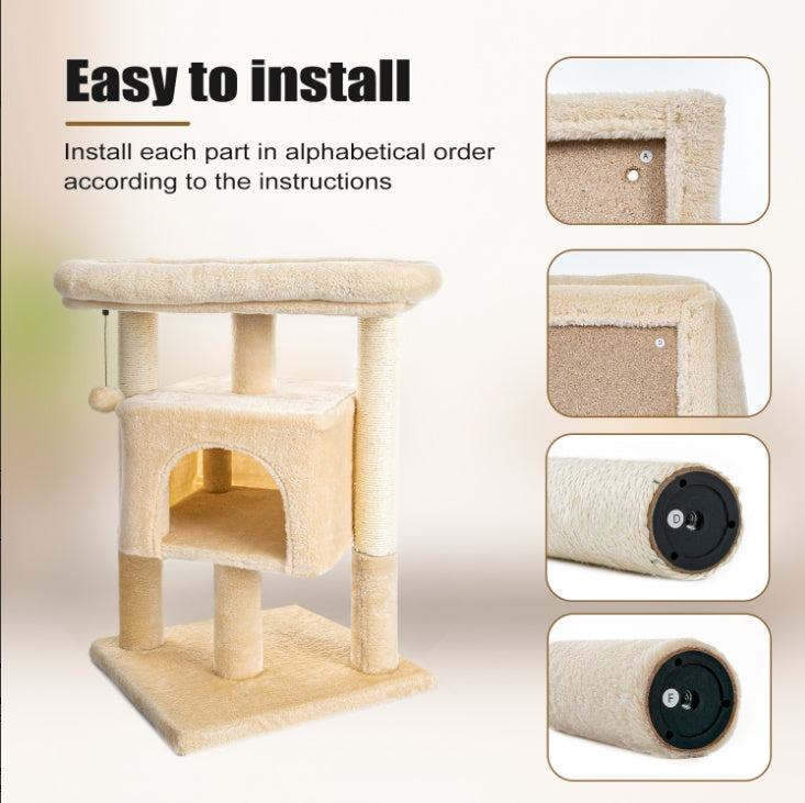 Cat Tree Tower With Indoor Condo, Scratching Posts, and Plush Perch Bed Furniture, 29inch