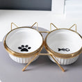 Load image into Gallery viewer, Cat Ceramic Bowl Pet Feeder with Metal Stand Elevated Feeding Raised Dish
