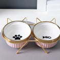 Load image into Gallery viewer, Cat Ceramic Bowl Pet Feeder with Metal Stand Elevated Feeding Raised Dish
