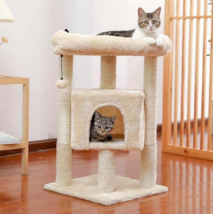 Cat Tree Tower With Indoor Condo, Scratching Posts, and Plush Perch Bed Furniture, 29inch