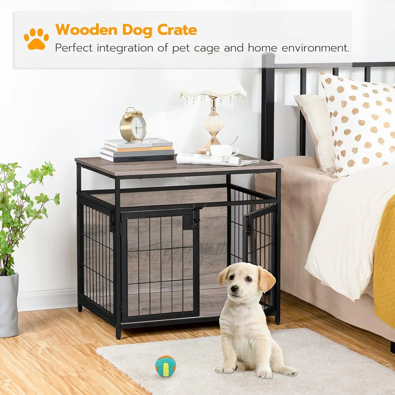 Dog Crate Furniture, 25.1 Inches Wooden Dog Crate, Dog Kennels Indoor with 3 Doors, Decorative Pet House End Table