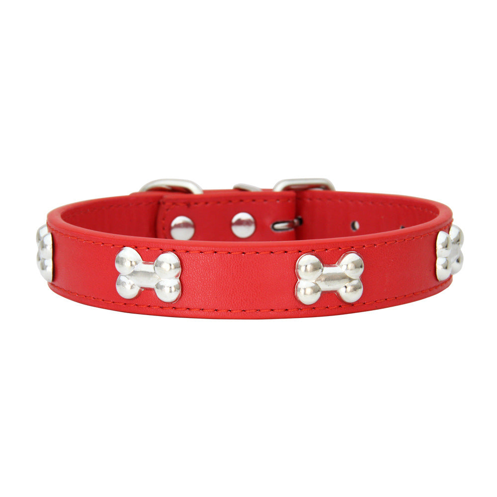 Pet Supplies Bone Collar PU Leather Dog Leash Accessories