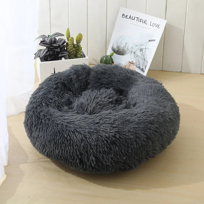 Donut Dog Bed Warm Soft Long Plush Bed For Small Large Dog Washable Sofa Cushion