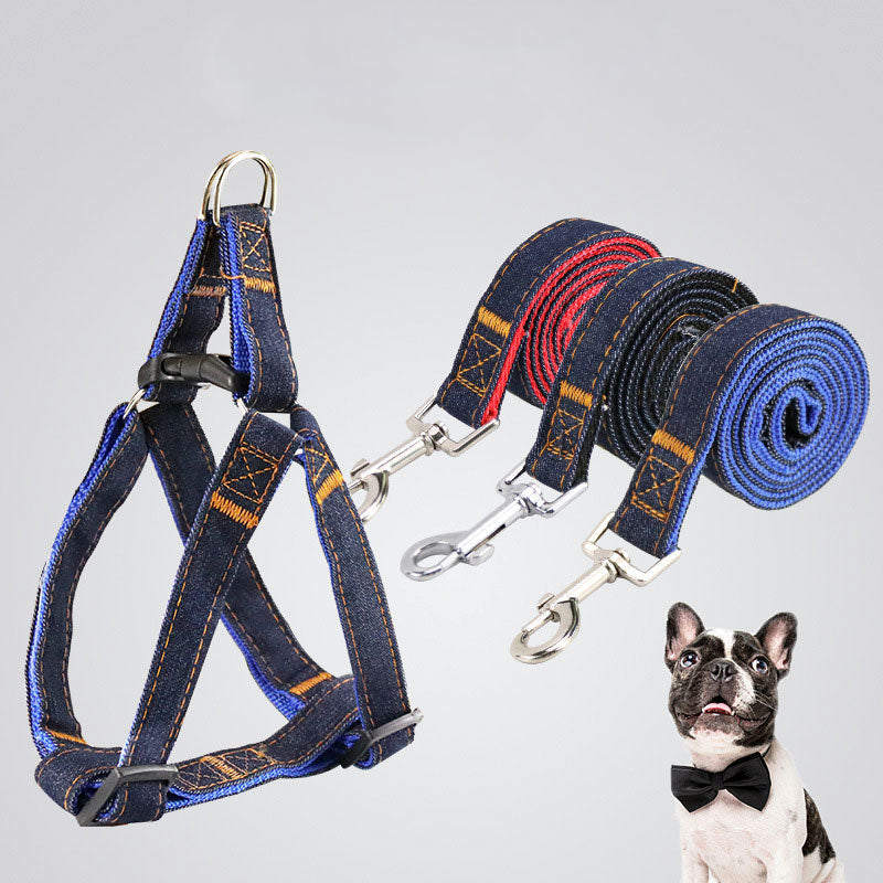 Denim Pet Leash  Sewn Cloth  Wear-resistant Chest Strap