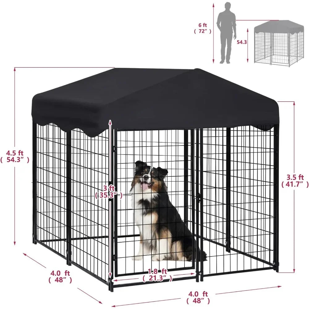 4' x 4' x 4.5' Dog Kennel Outdoor Outside Kennel with Indoor Enclosure Outdoor Pen with Lockable Door for Small/Medium Dogs