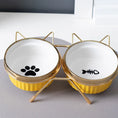 Load image into Gallery viewer, Cat Ceramic Bowl Pet Feeder with Metal Stand Elevated Feeding Raised Dish
