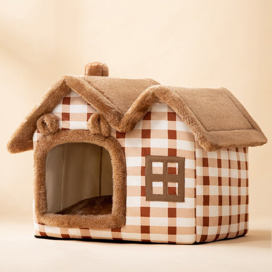 Foldable Dog Pet House with Villa Sleep Kennel Removable Nest Warm Enclosed Cave Sofa