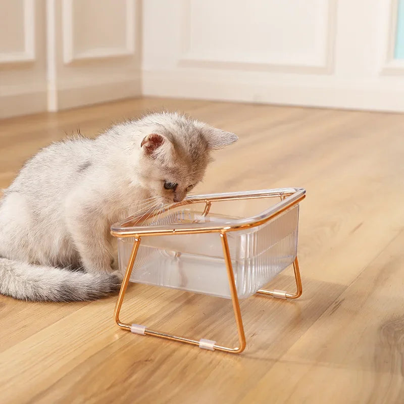 Cat and Dog Double Bowl with Stand Transparent Food Feeding Dish Metal Elevated Feeder