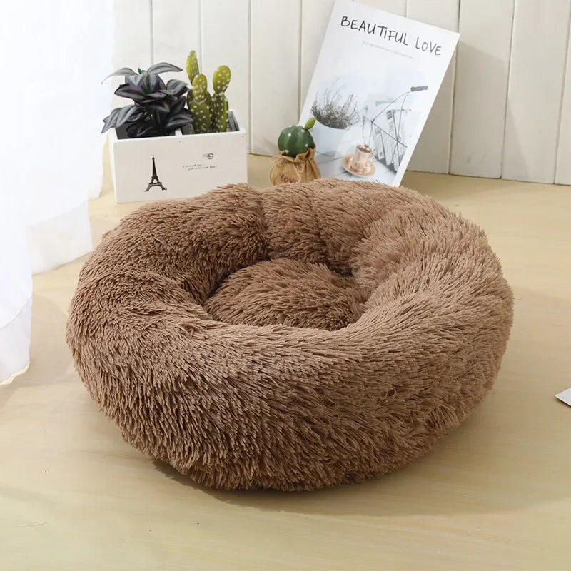 Donut Dog Bed Warm Soft Long Plush Bed For Small Large Dog Washable Sofa Cushion