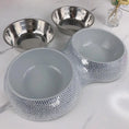 Load image into Gallery viewer, Rhinestone Bling Stainless Steel Pet Bowls Double Food Water Feeder
