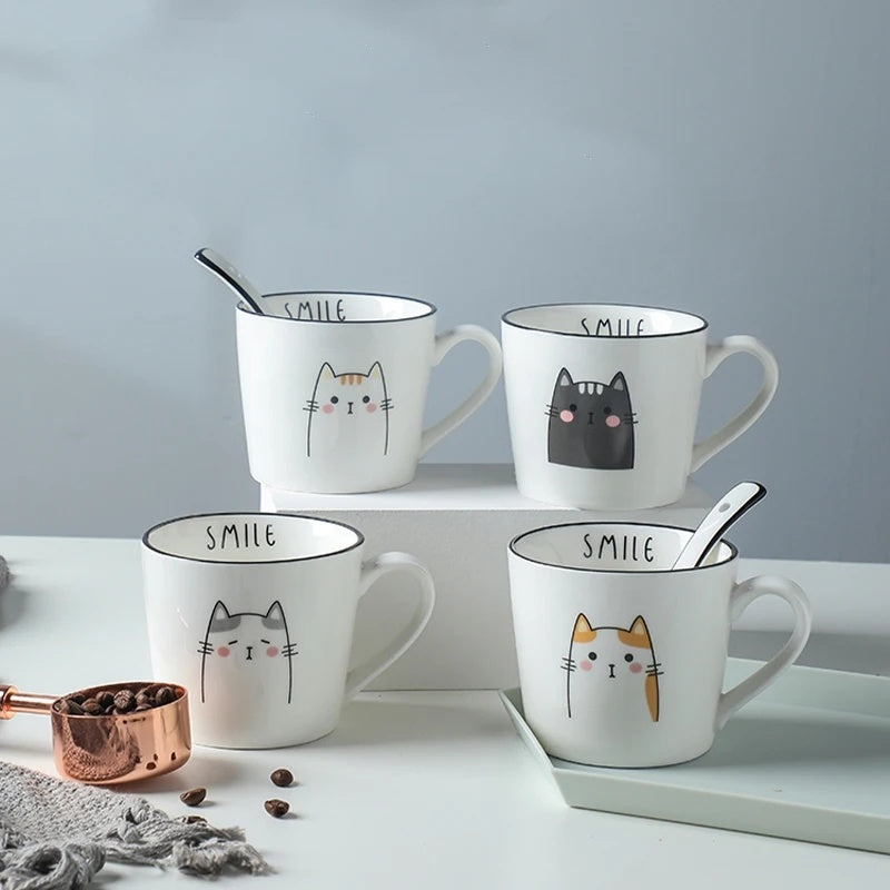 Breakfast Ceramic Milk Coffee Cup Couple Personality Creative Cartoon Cats