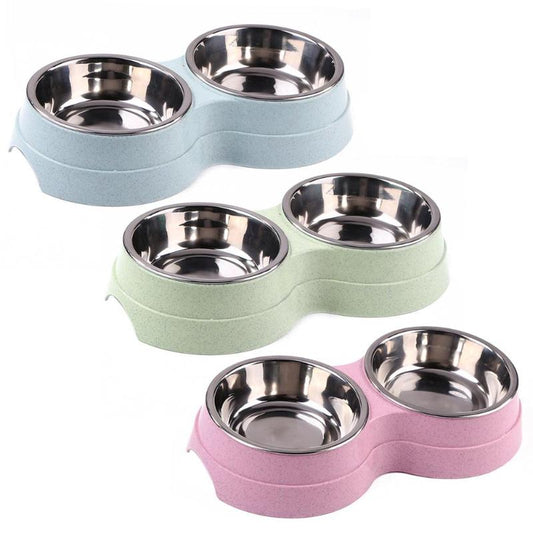 HAVO straw plastic round two-in-one double bowl stainless steel rice bowl pet supplies dog bowl