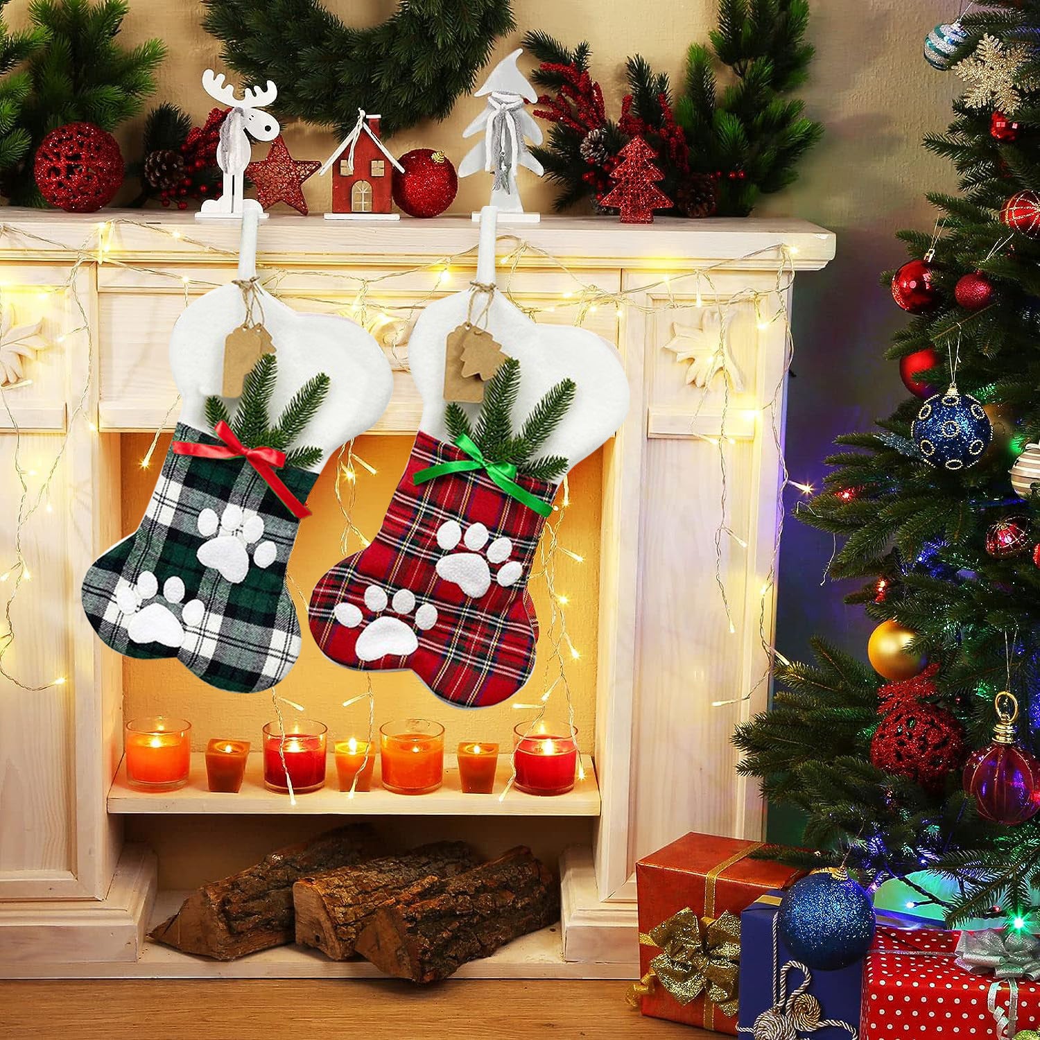 Bone Christmas Hanging Decoration Christmas Socks Gift Bag For Pets