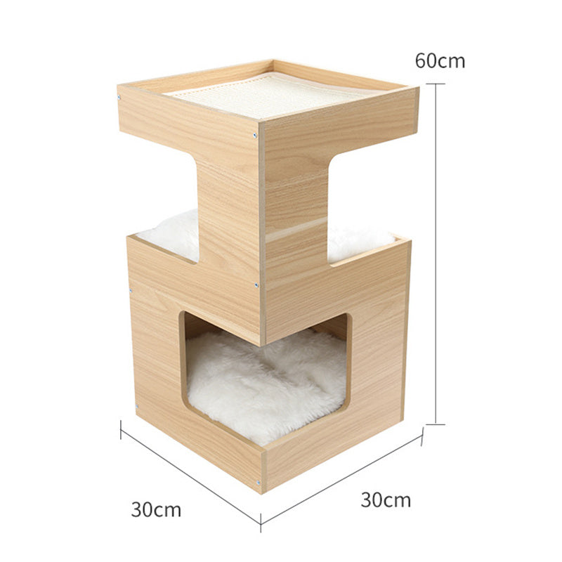 Solid Wood Double Layer Cat Nightstand Tower