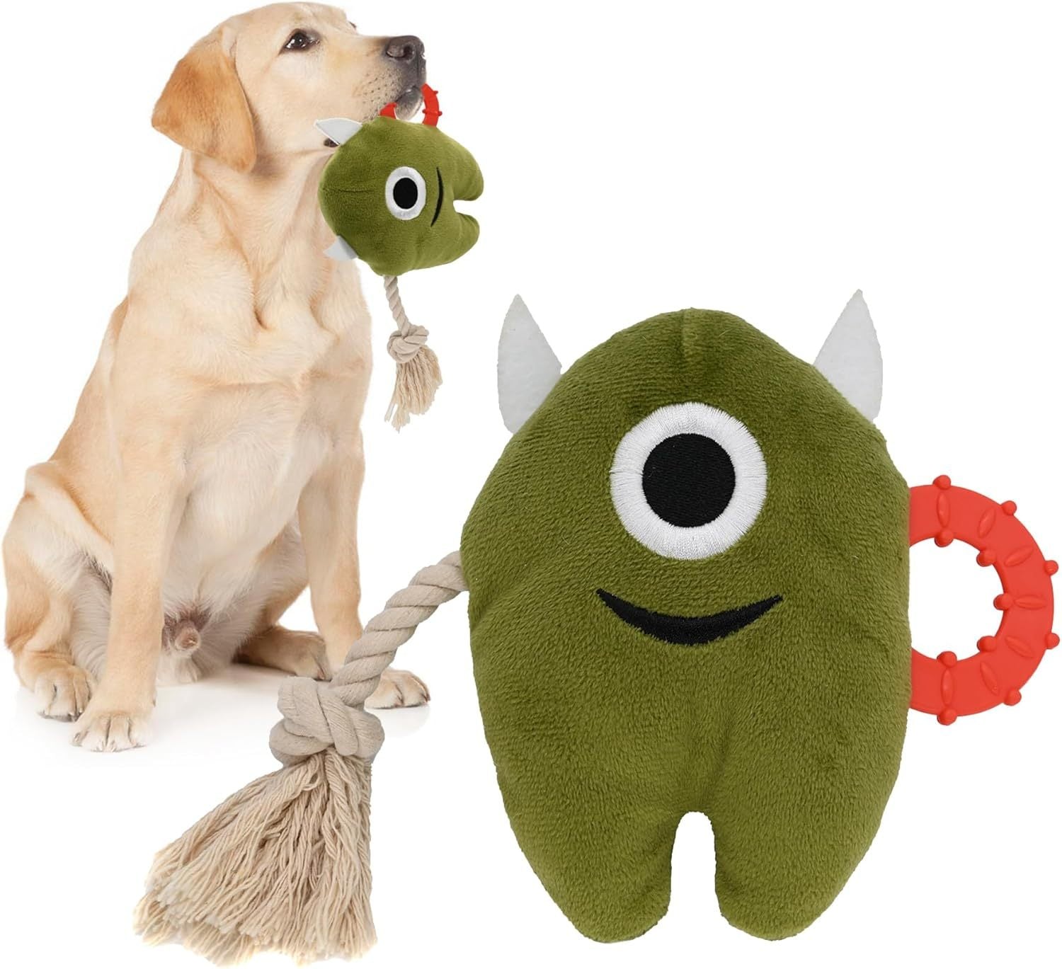 Large Dog Squeaky Chew Stuffed Plush Tug Of War Rope Monster Toys