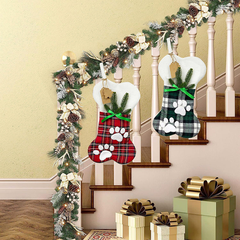 Bone Christmas Hanging Decoration Christmas Socks Gift Bag For Pets