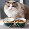 Load image into Gallery viewer, Cat Ceramic Bowl Pet Feeder with Metal Stand Elevated Feeding Raised Dish
