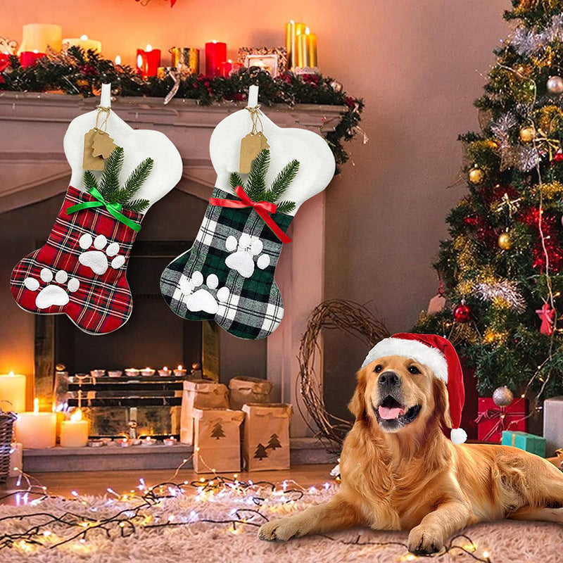 Bone Christmas Hanging Decoration Christmas Socks Gift Bag For Pets