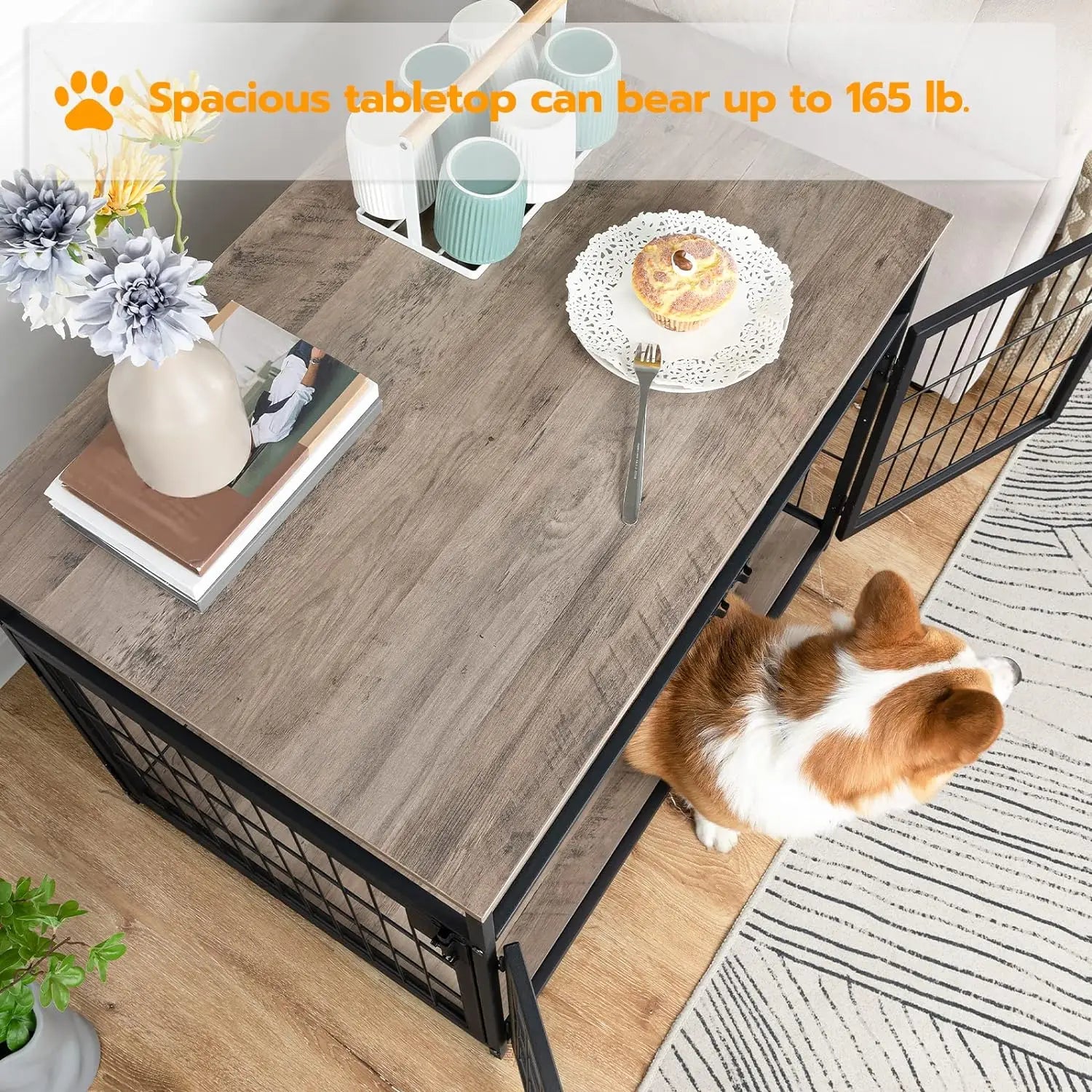 Dog Crate Furniture, 25.1 Inches Wooden Dog Crate, Dog Kennels Indoor with 3 Doors, Decorative Pet House End Table