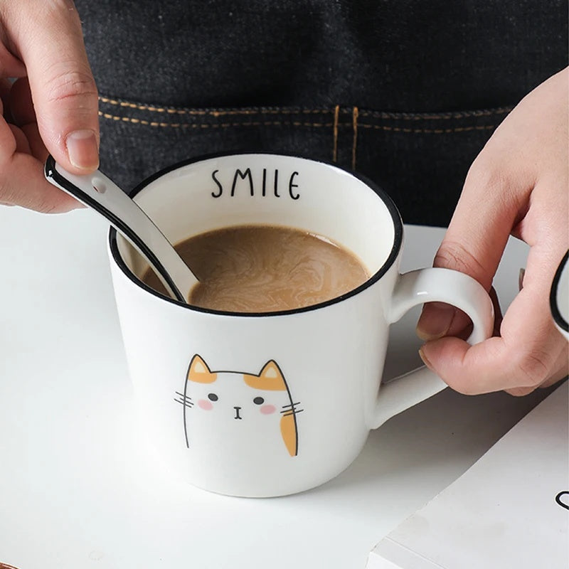 Breakfast Ceramic Milk Coffee Cup Couple Personality Creative Cartoon Cats