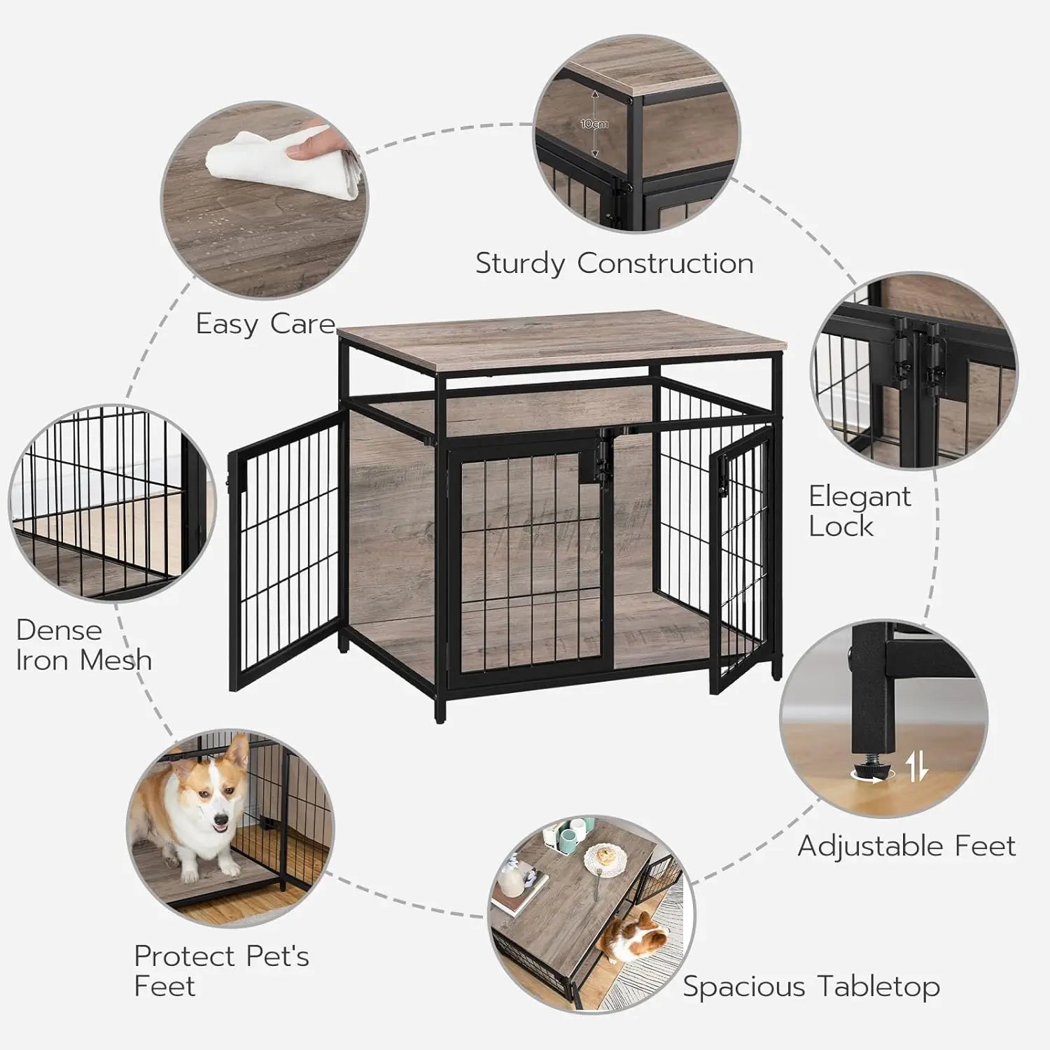 Dog Crate Furniture, 25.1 Inches Wooden Dog Crate, Dog Kennels Indoor with 3 Doors, Decorative Pet House End Table