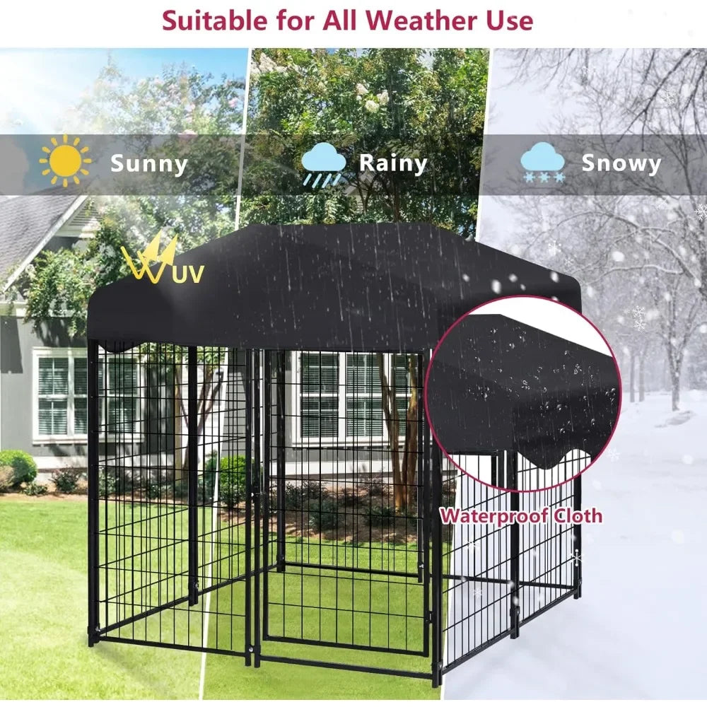 4' x 4' x 4.5' Dog Kennel Outdoor Outside Kennel with Indoor Enclosure Outdoor Pen with Lockable Door for Small/Medium Dogs