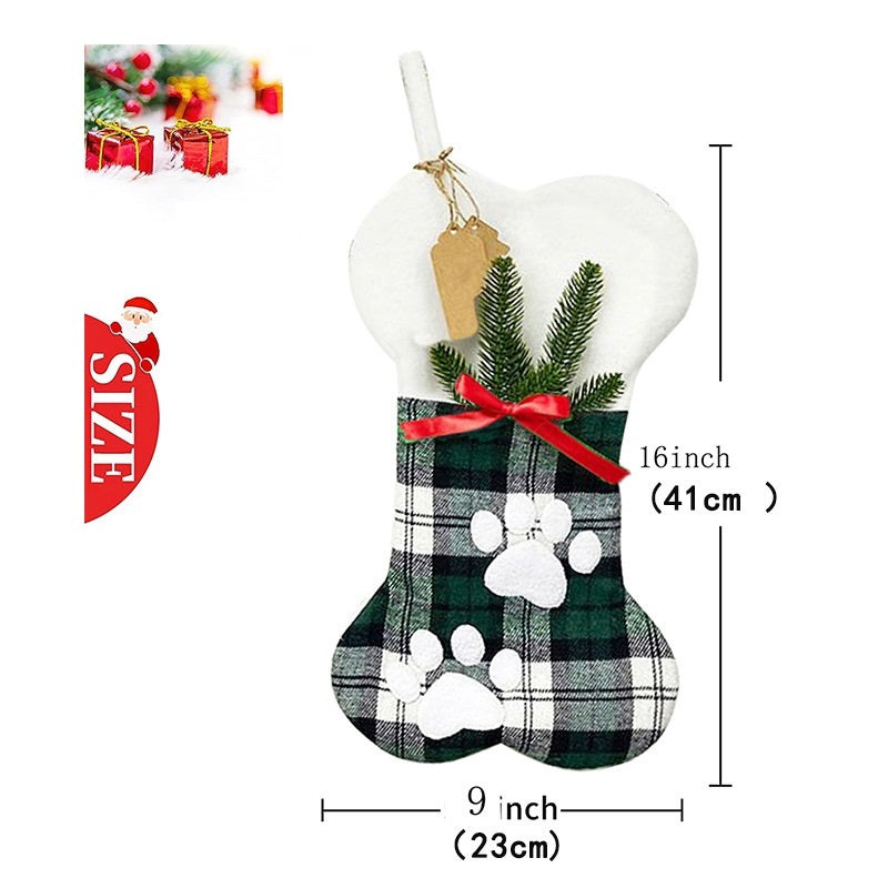 Bone Christmas Hanging Decoration Christmas Socks Gift Bag For Pets