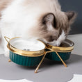 Load image into Gallery viewer, Cat Ceramic Bowl Pet Feeder with Metal Stand Elevated Feeding Raised Dish
