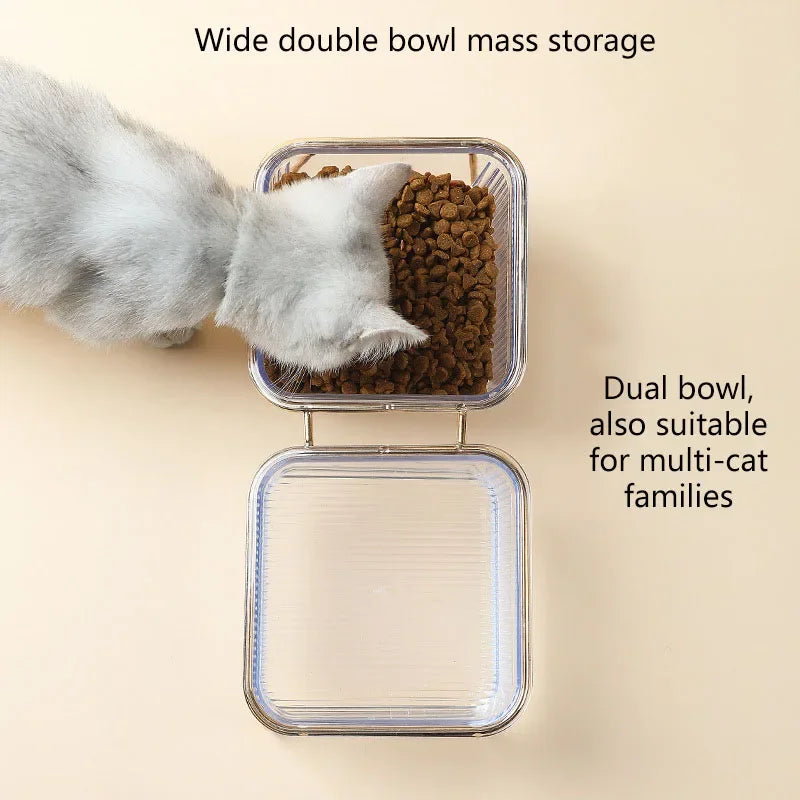 Cat and Dog Double Bowl with Stand Transparent Food Feeding Dish Metal Elevated Feeder