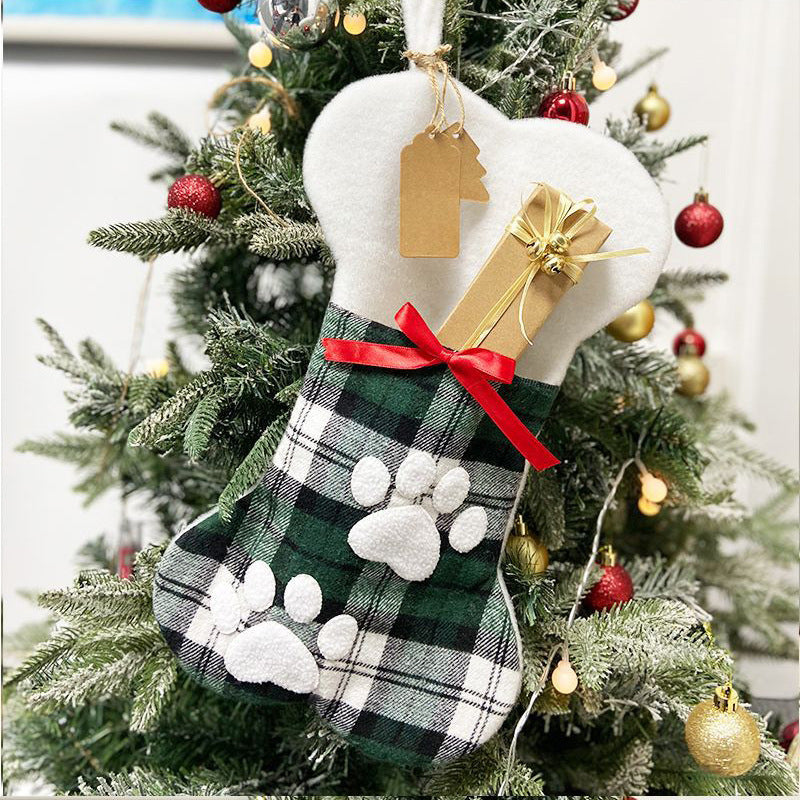 Bone Christmas Hanging Decoration Christmas Socks Gift Bag For Pets