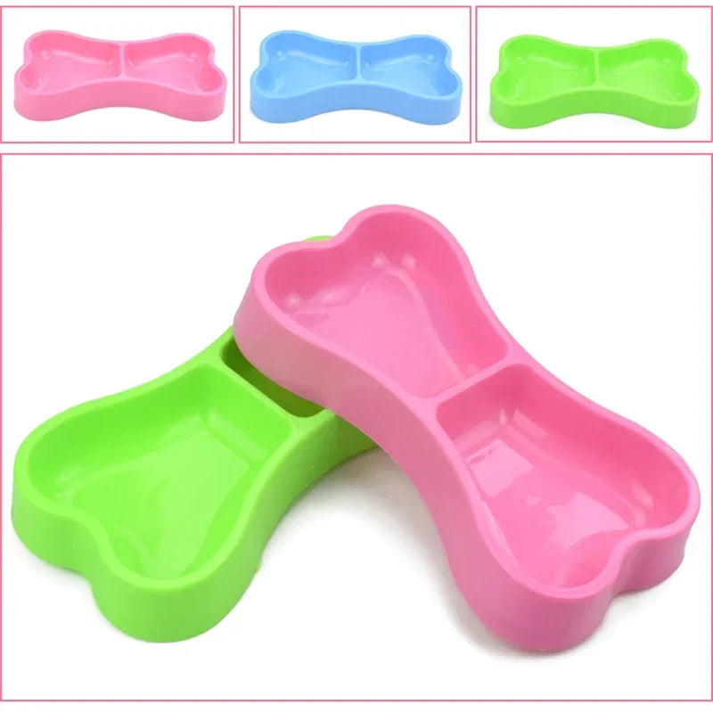 Bone Shape Plastic Double Dog Bowls