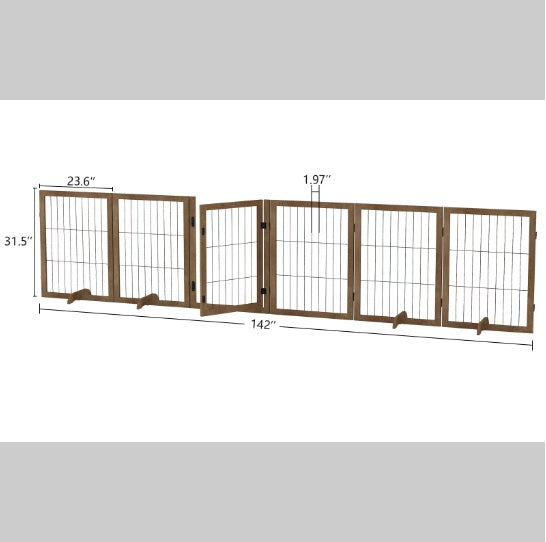 Dog Gate With 144 Extra Wide 32 Tall 6 Panels Foldable  Pet Gate Barrier For House Doorway Stairs Pet Safety Solid Hard Wood Fence Support