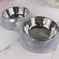 Load image into Gallery viewer, Rhinestone Bling Stainless Steel Pet Bowls Double Food Water Feeder
