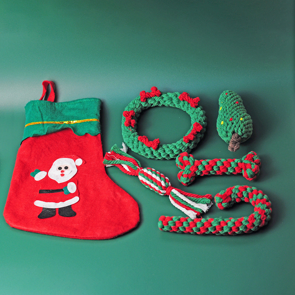 Christmas Pet Cotton Rope Candy Cane Toy Sets