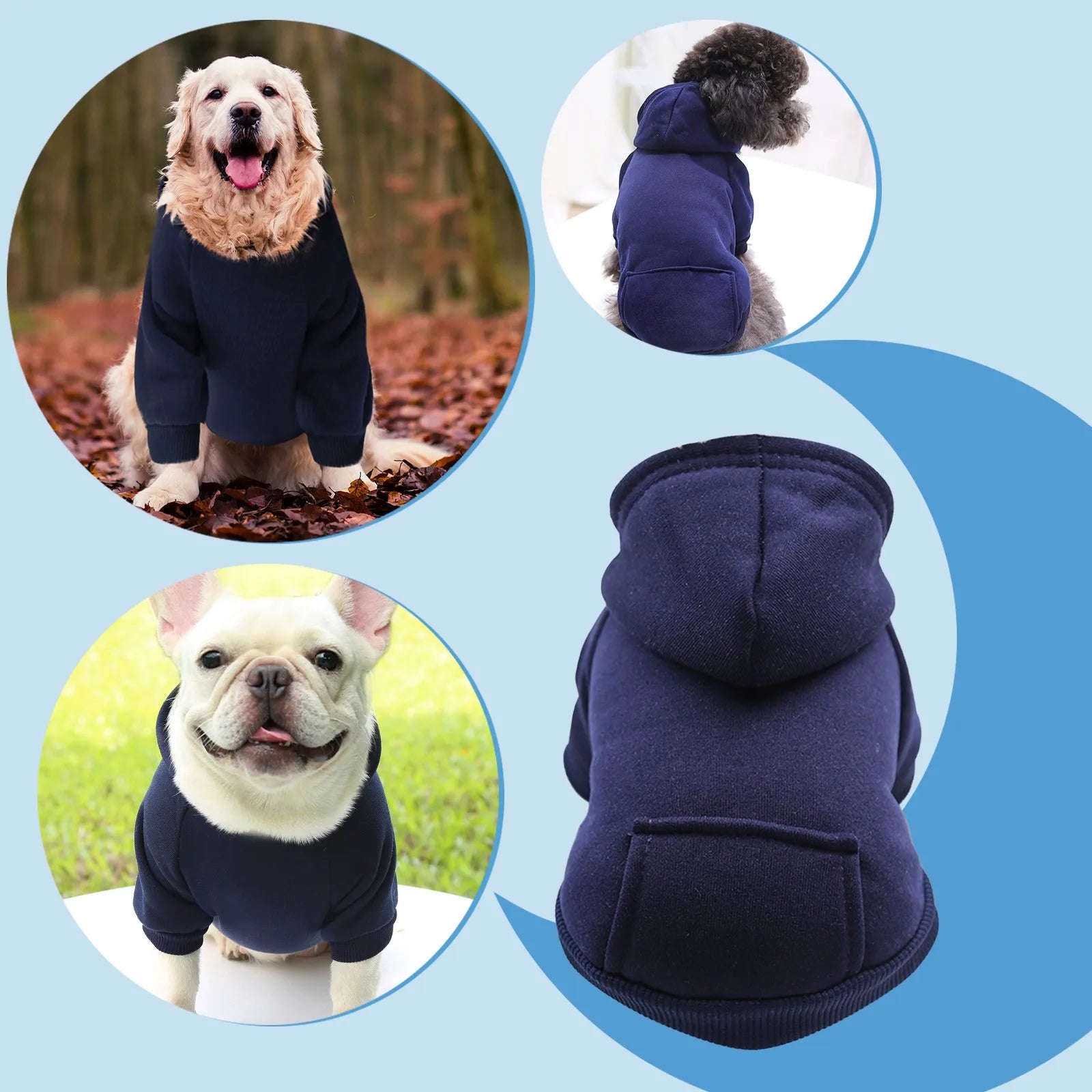 Dog Hoodie With Pocket Fall Winter Warm Soft Fleece Pet Clothes