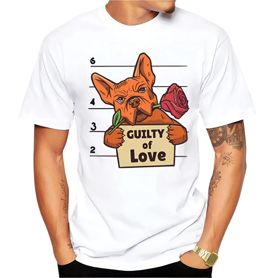 New Fashion Men's Bull Terrier Jail Mugshot Guilty Of Love Funny T-shirt Funny Animals