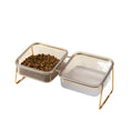 Load image into Gallery viewer, Cat and Dog Double Bowl with Stand Transparent Food Feeding Dish Metal Elevated Feeder
